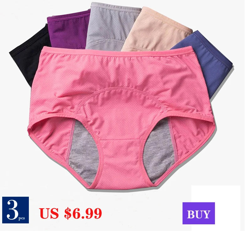 Leak Proof Menstrual Panties Women Underwear Period Cotton Waterproof Briefs Plus Size Female Physiological Breathable Pants