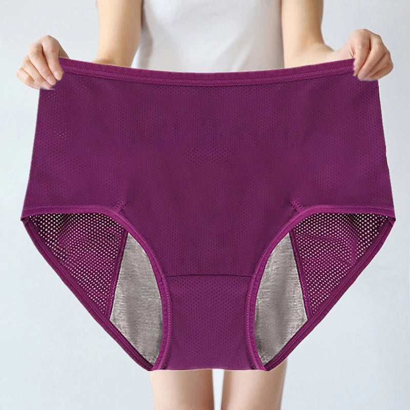 2pcs Women's Physiological Briefs Girl Menstrual Panties Ladies Period Leak Proof Panty Mid Waist Ice Silk Underwear