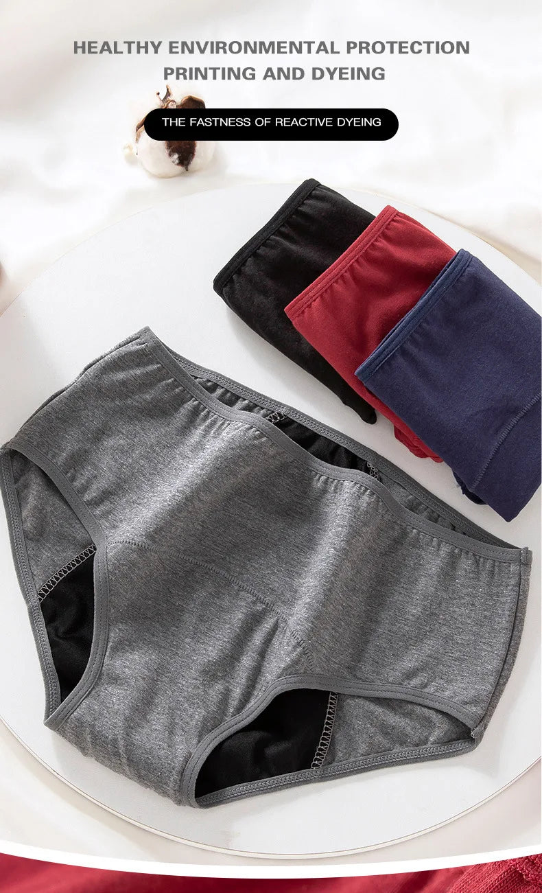 Solid Women Menstrual Panties Leak Proof Briefs Cotton Lingerie Absorbency Comfortable Physiological Underwear Eurocode XS-XXL
