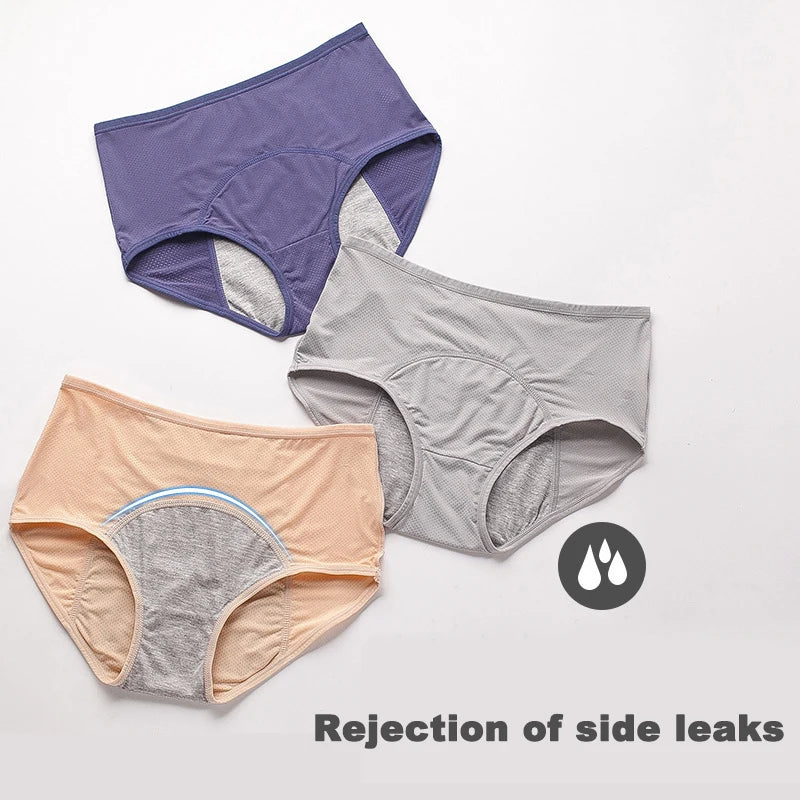 2pcs Women's Physiological Briefs Girl Menstrual Panties Ladies Period Leak Proof Panty Mid Waist Ice Silk Underwear