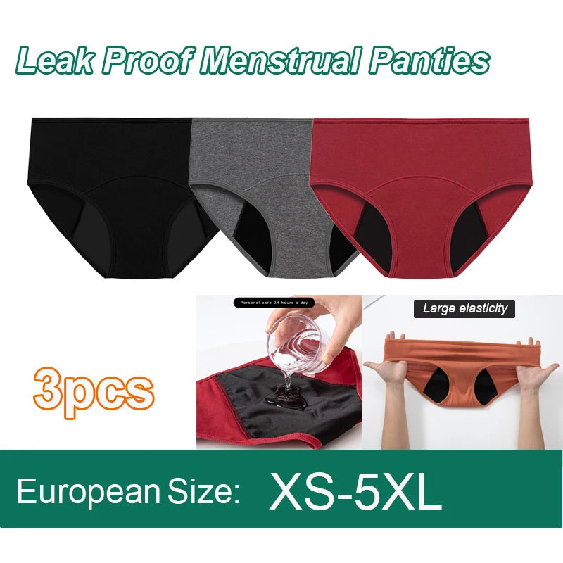 3pcs Women Menstrual Period Underpants Ladies Cotton Postpartum Absorbent Leak Proof Panties European size XS-5XL