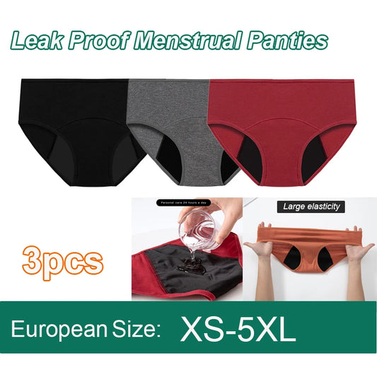 3pcs Women Menstrual Period Underpants Ladies Cotton Postpartum Absorbent Leak Proof Panties European size XS-5XL