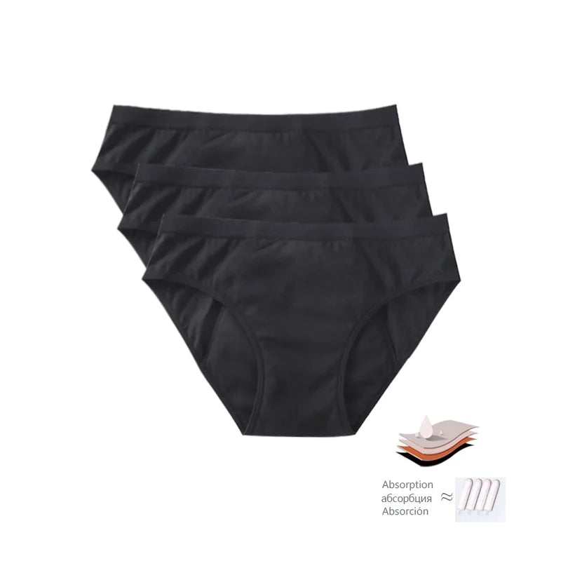 3Pcs Heavy Flow Menstrual Panties 4-Layer Women Period Physiological Underwear EU Size Absorbency Leak Proof Incontinence Brie