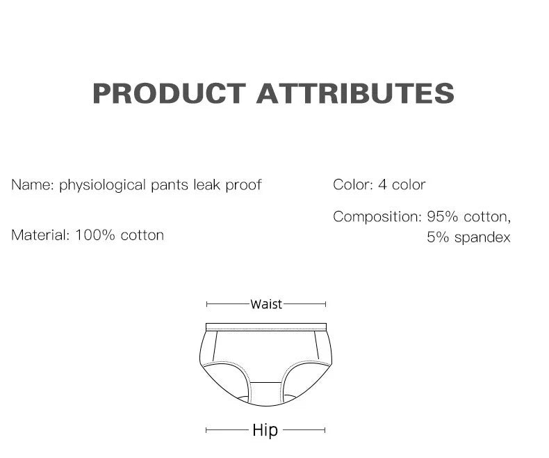 Solid Women Menstrual Panties Leak Proof Briefs Cotton Lingerie Absorbency Comfortable Physiological Underwear Eurocode XS-XXL
