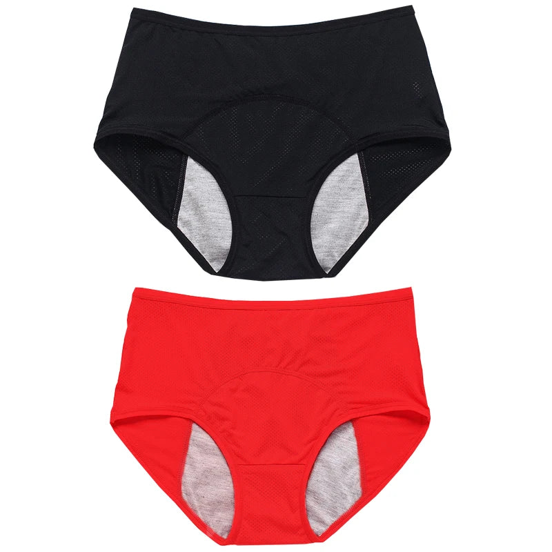 2pcs Women's Physiological Briefs Girl Menstrual Panties Ladies Period Leak Proof Panty Mid Waist Ice Silk Underwear