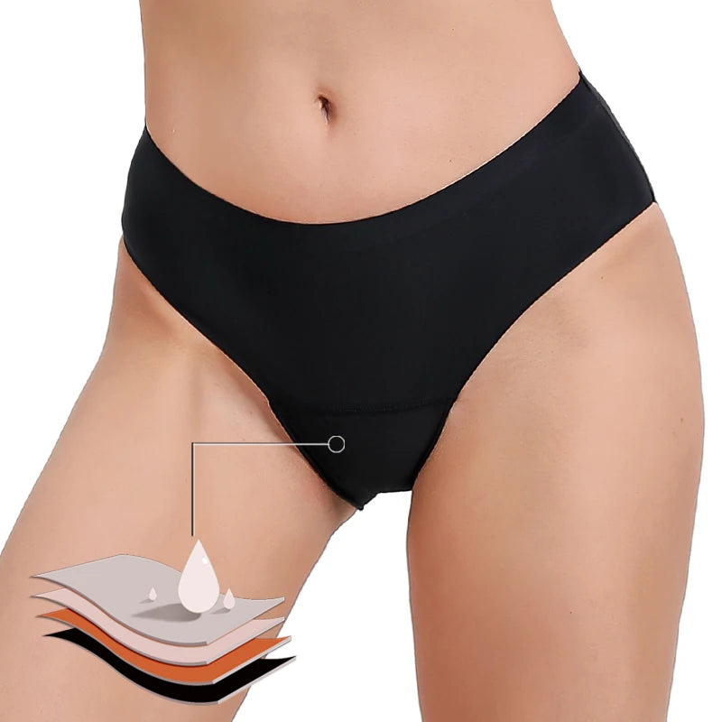 Women's Seamless Ice Silk Underwear Menstrual Period Brief High-Cut Bikinis Menstrual Leak Proof Underwear for Women Bikini