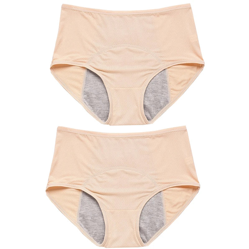 2pcs Women's Physiological Briefs Girl Menstrual Panties Ladies Period Leak Proof Panty Mid Waist Ice Silk Underwear