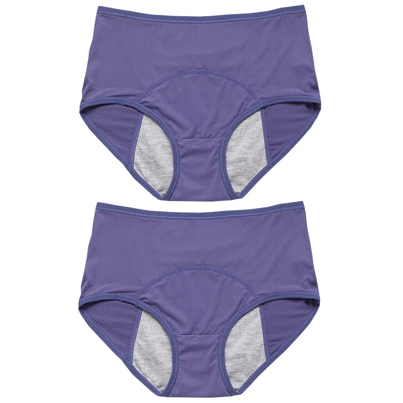 2pcs Women's Physiological Briefs Girl Menstrual Panties Ladies Period Leak Proof Panty Mid Waist Ice Silk Underwear