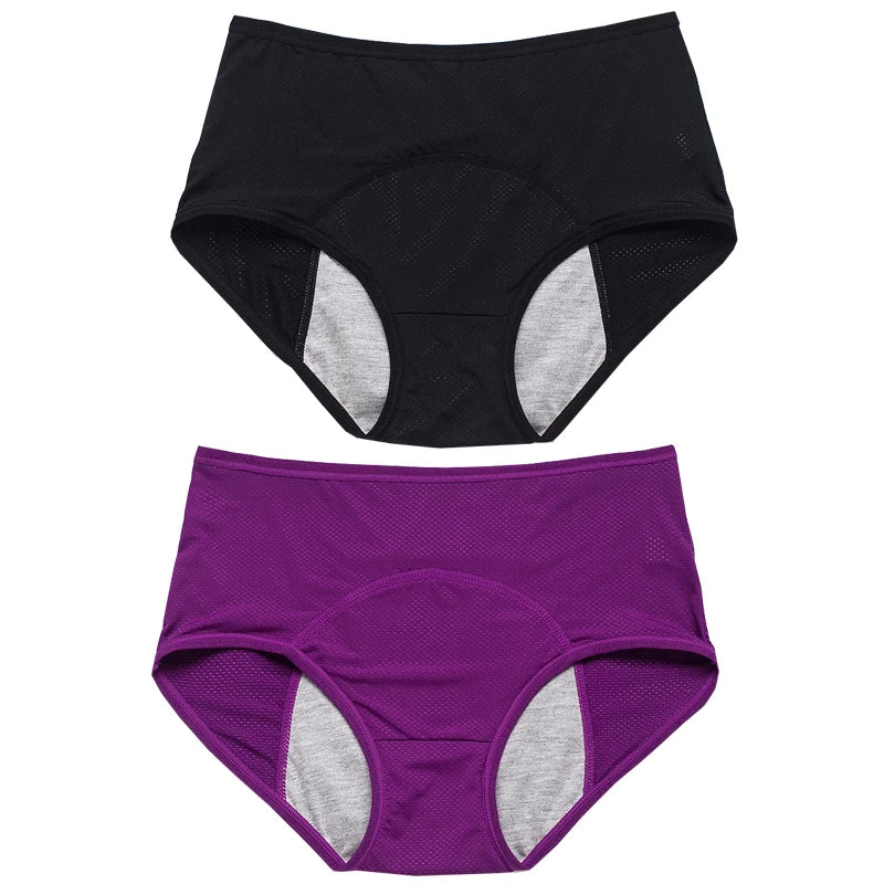 2pcs Women's Physiological Briefs Girl Menstrual Panties Ladies Period Leak Proof Panty Mid Waist Ice Silk Underwear