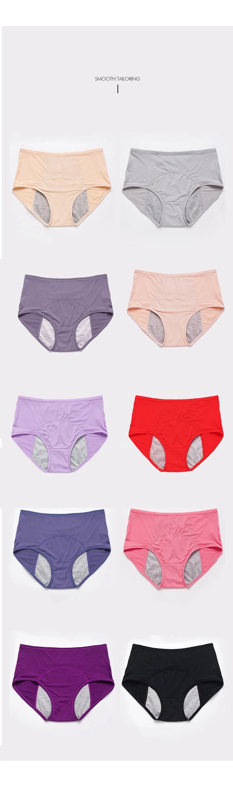 2pcs Women's Physiological Briefs Girl Menstrual Panties Ladies Period Leak Proof Panty Mid Waist Ice Silk Underwear