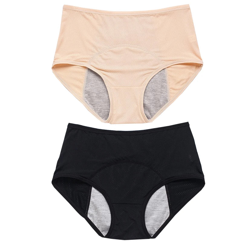 2pcs Women's Physiological Briefs Girl Menstrual Panties Ladies Period Leak Proof Panty Mid Waist Ice Silk Underwear