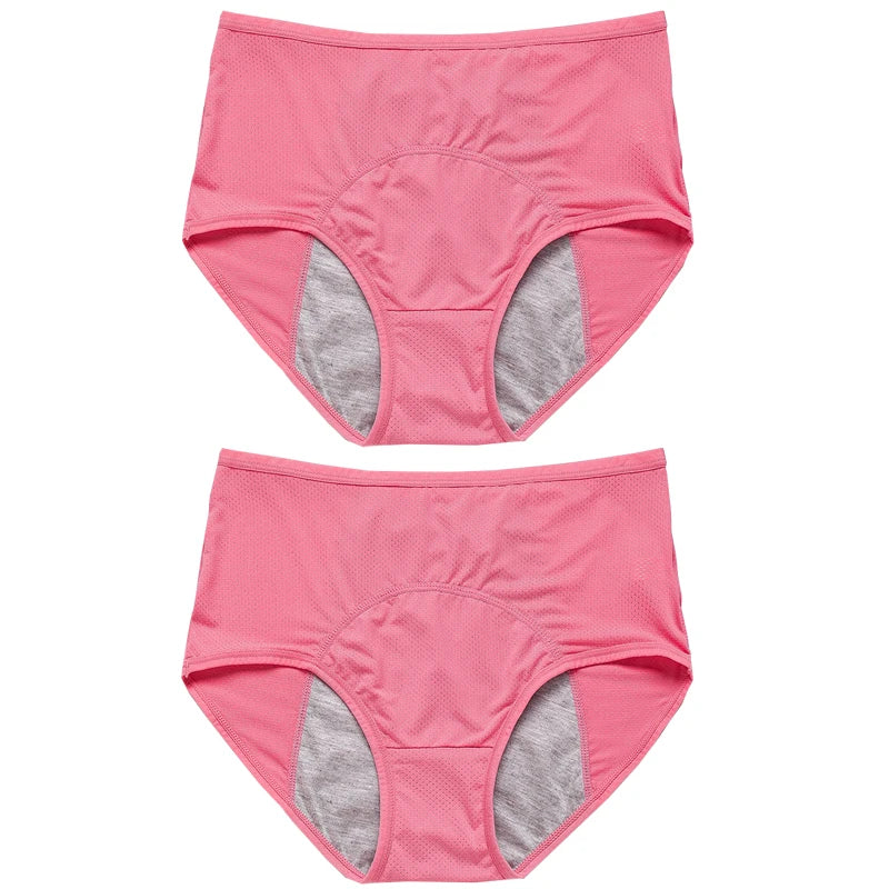 2pcs Women's Physiological Briefs Girl Menstrual Panties Ladies Period Leak Proof Panty Mid Waist Ice Silk Underwear
