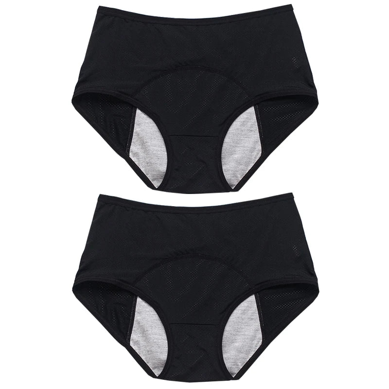 2pcs Women's Physiological Briefs Girl Menstrual Panties Ladies Period Leak Proof Panty Mid Waist Ice Silk Underwear