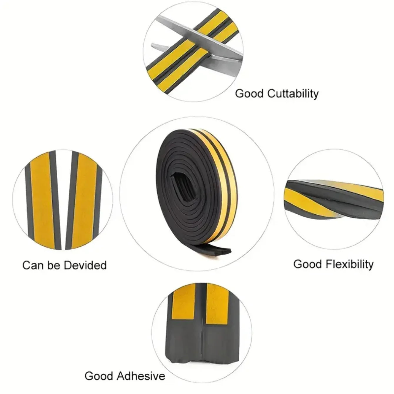 5M/10M Door Window Seal Strip DIEP Self-adhesive Acoustic Foam Sealing Strip Tape Insulation Windproof Rubber Weatherstrip