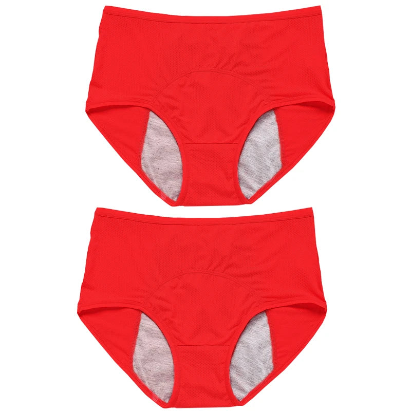 2pcs Women's Physiological Briefs Girl Menstrual Panties Ladies Period Leak Proof Panty Mid Waist Ice Silk Underwear
