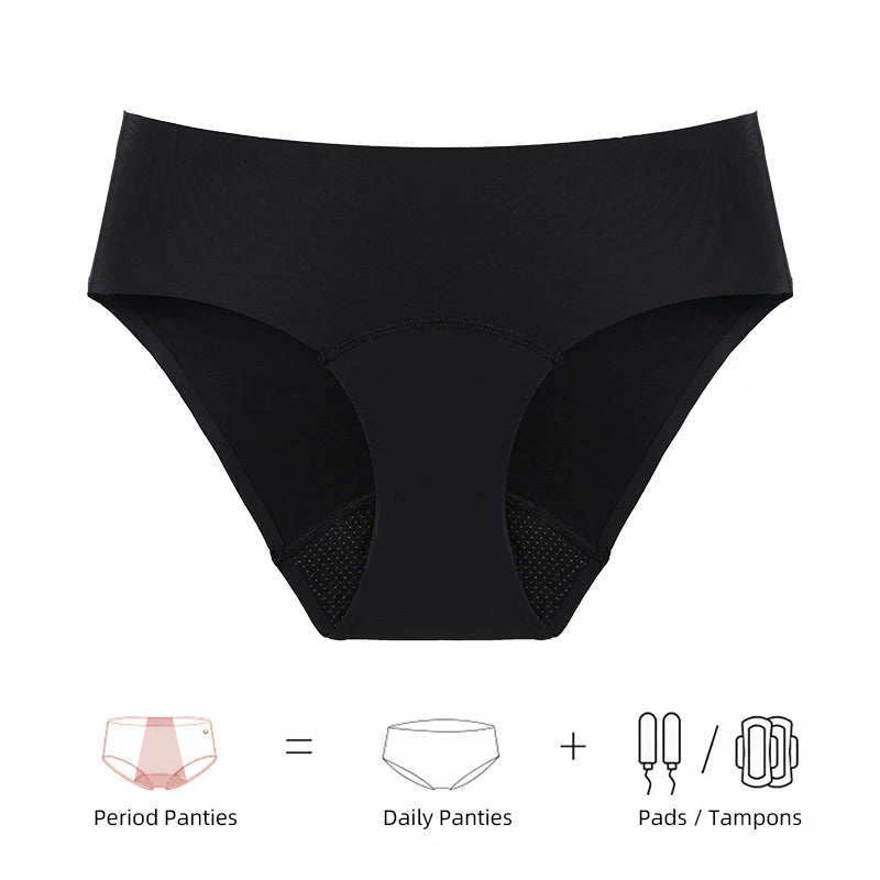 Women's Seamless Ice Silk Underwear Menstrual Period Brief High-Cut Bikinis Menstrual Leak Proof Underwear for Women Bikini