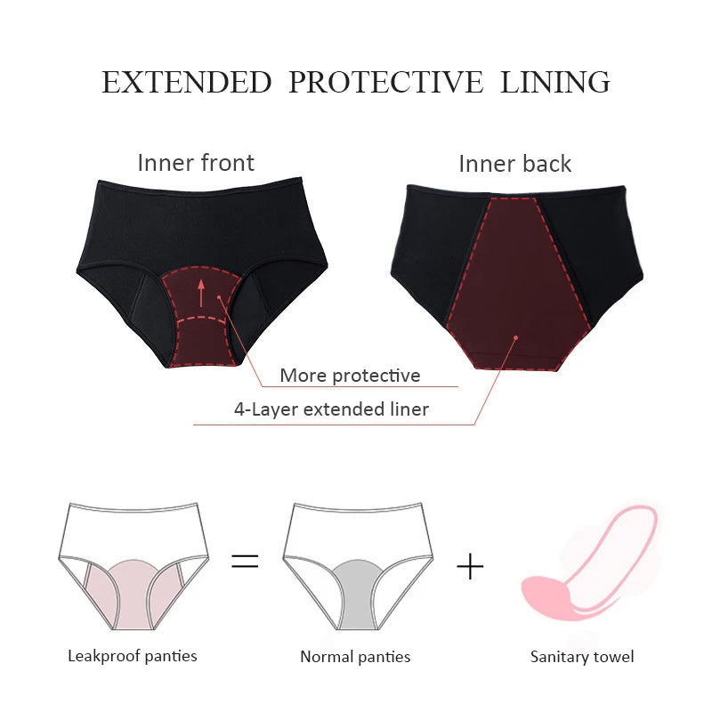 3Pcs Heavy Flow Menstrual Panties 4-Layer Women Period Physiological Underwear EU Size Absorbency Leak Proof Incontinence Brie