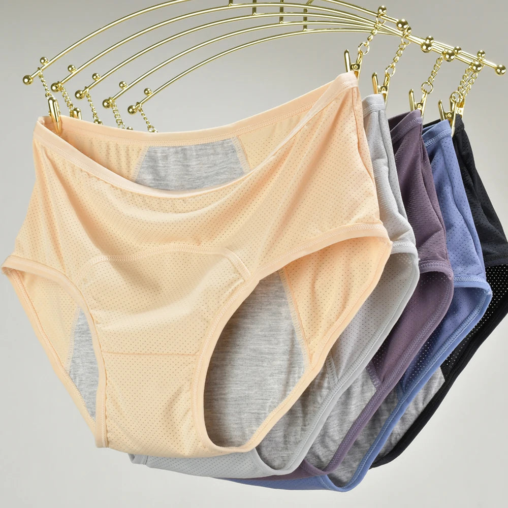 1pc Women's Leak Proof Menstrual Panties – Mid Waist Ice Silk Plus Size Waterproof Period Underwear Sexy Physiological Briefs