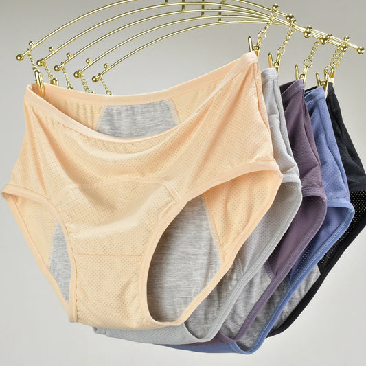 1pc Women's Leak Proof Menstrual Panties – Mid Waist Ice Silk Plus Size Waterproof Period Underwear Sexy Physiological Briefs